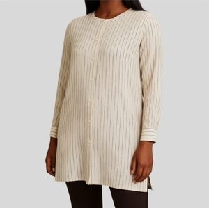 Eileen Fisher Silk Crepe Tunic Women’s Size XL 1X Bone Stripe Button Top